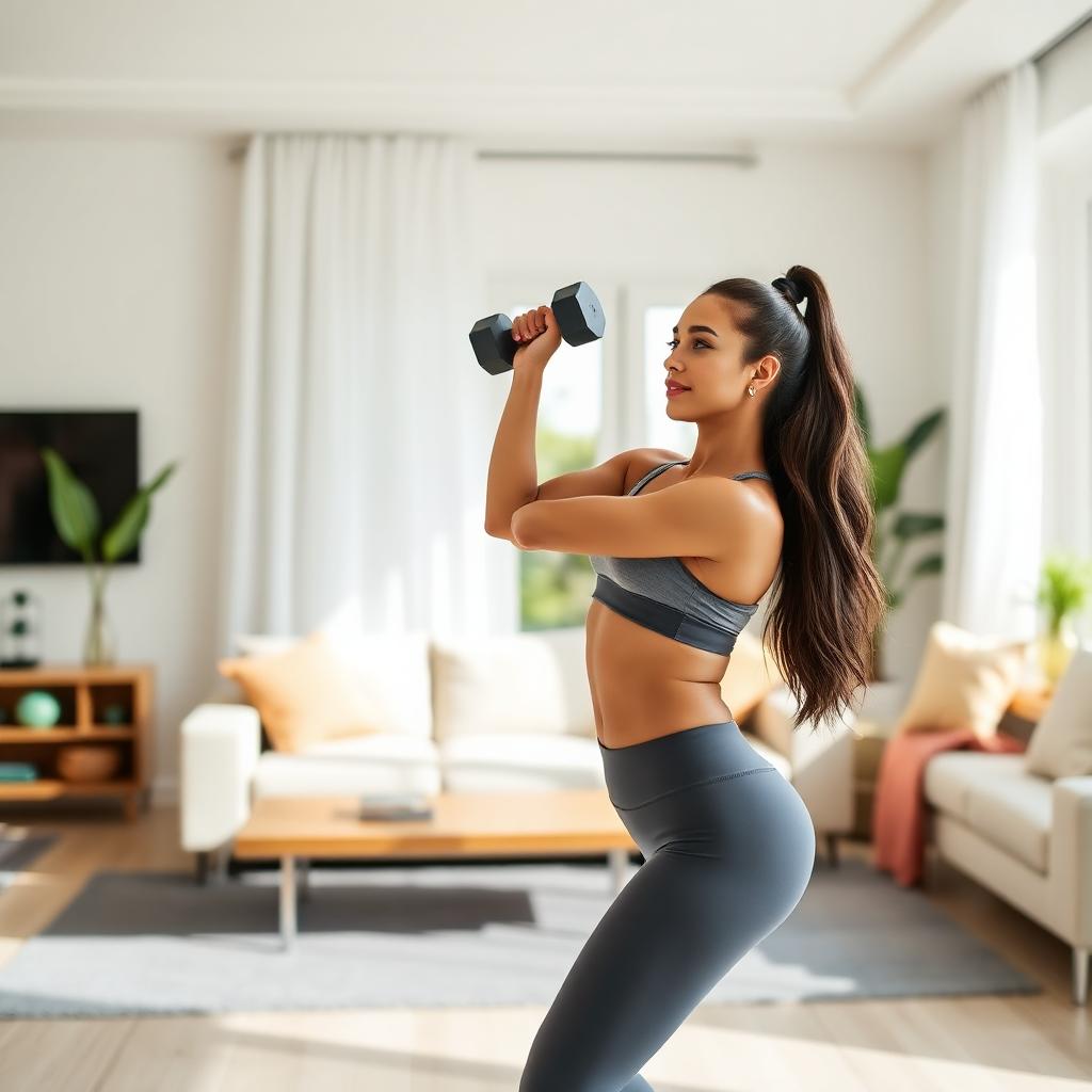 Mulher treinando em casa